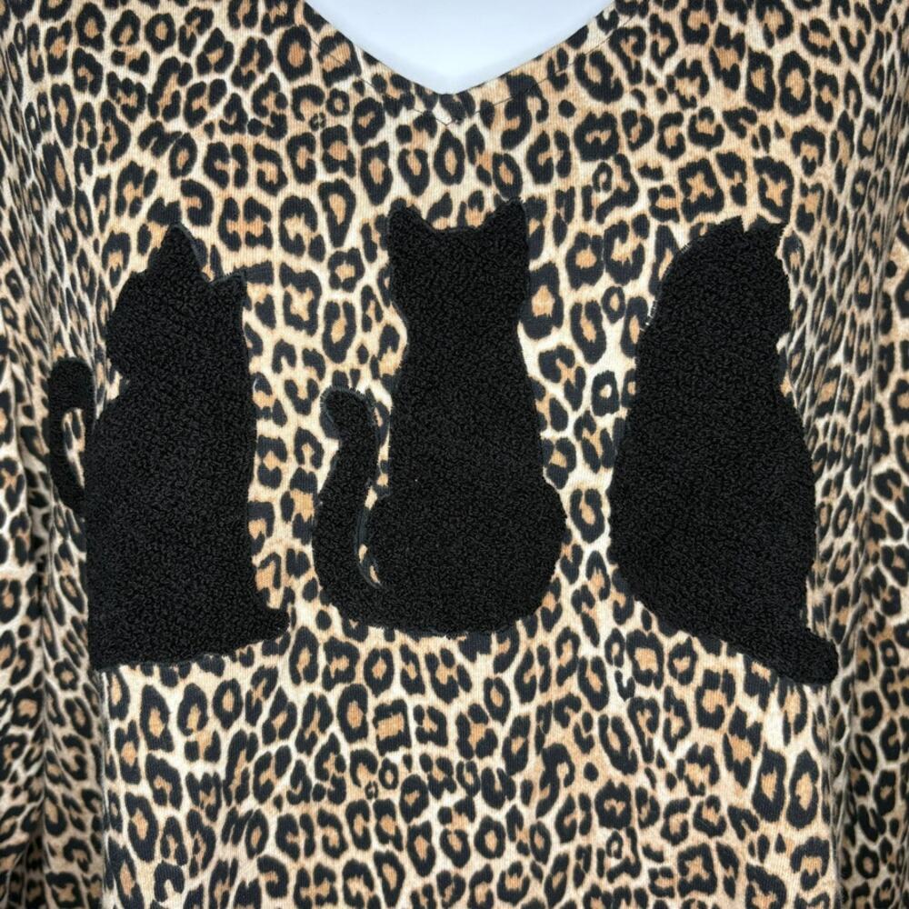 Chico's Leopard Print 3-D Cat Silhouette 3/4 Sleeve Casual‎ Top Womens Sz L - Picture 3 of 6